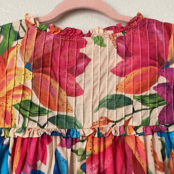 Farm Rio Top Womens Large Pink Orange Marys Garden Floral Tropical Boho Flutter - Picture 8 of 11